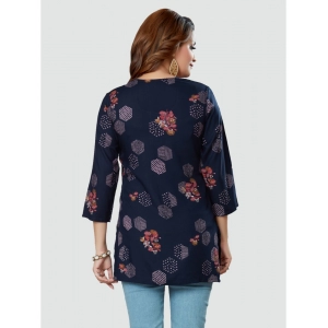 Generic Women's Casual 3/4 Sleeves Printed Rayon Short Top (Navy Blue)