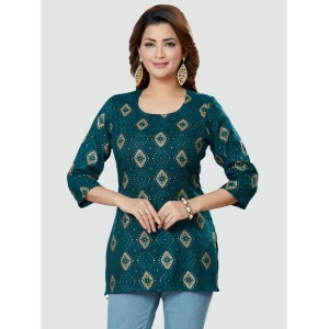 Generic Women's Casual 3/4 Sleeves Printed Rayon Short Top (Green)