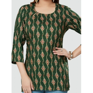 Generic Women's Casual 3/4 Sleeves Printed Rayon Short Top (Green)