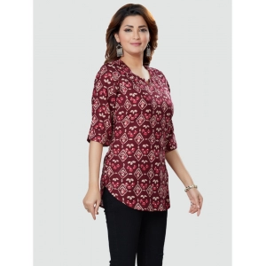 Generic Women's Casual 3/4 Sleeves Printed Rayon Short Top (Wine)