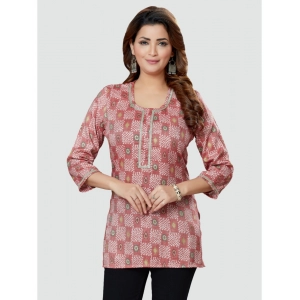 Generic Women's Casual 3/4 Sleeves Printed Rayon Short Top (Pink)