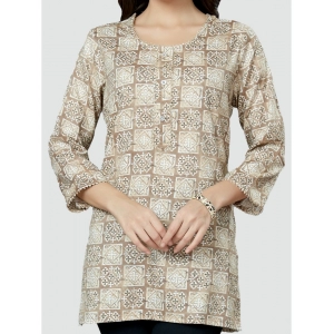 Generic Women's Casual 3/4 Sleeves Printed Rayon Short Top (Beige)