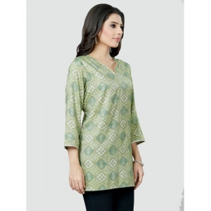 Generic Women's Casual 3/4 Sleeves Printed Rayon Short Top (Green)