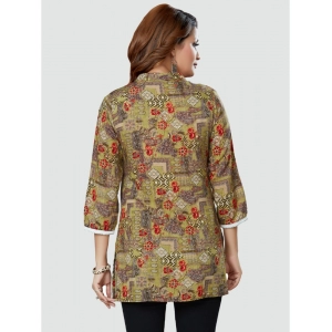 Generic Women's Casual 3/4 Sleeves Printed Rayon Short Top (Beige)