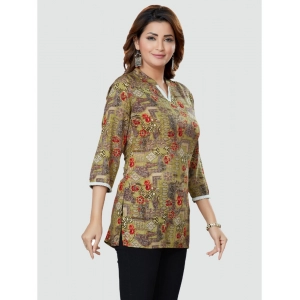 Generic Women's Casual 3/4 Sleeves Printed Rayon Short Top (Beige)