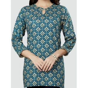 Generic Women's Casual 3/4 Sleeves Printed Rayon Short Top (Blue)