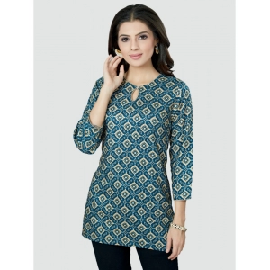 Generic Women's Casual 3/4 Sleeves Printed Rayon Short Top (Blue)