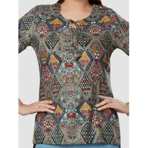 Generic Women's Casual 3/4 Sleeves Printed Rayon Short Top (Multicolor)