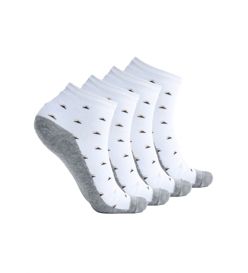 4 Pairs Men's Casual Cotton Blended Printed Mid-Calf length Socks (White)