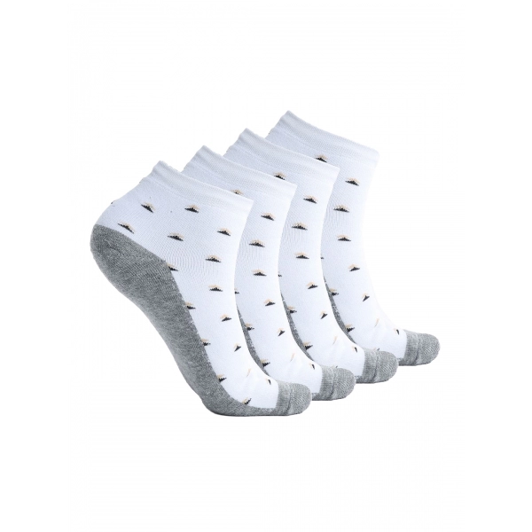 Dropship 4 Pairs Men's Casual Cotton Blended Printed Mid-Calf length Socks (White)