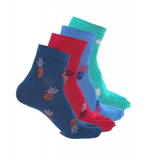 4 Pairs Women's Casual Cotton Blended Printed Ankle length Socks (Assorted)