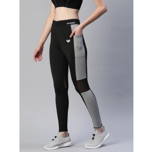 Generic Women's Polyster Solid Sport Leggings (Black & Grey)
