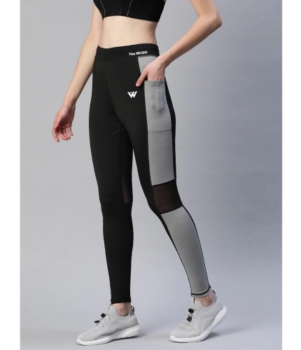 Women's Polyster Solid Sport Leggings (Black &amp; Grey)