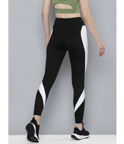 Women's Polyster Solid Sport Leggings (Black &amp; White)