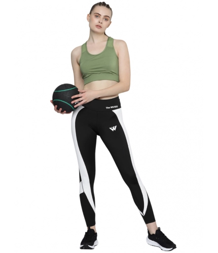 Women's Polyster Solid Sport Leggings (Black &amp; White)
