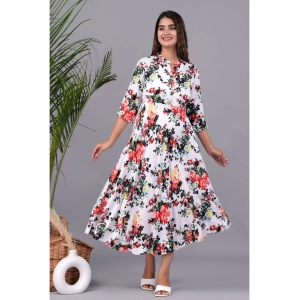 Generic Women's Casual 3/4 Sleeve Printed Rayon Anarkali Gown (White)