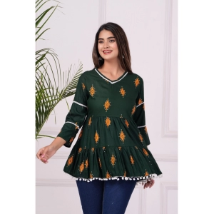 Generic Women's Casual 3/4 Sleeve Printed Rayon Top (Green)