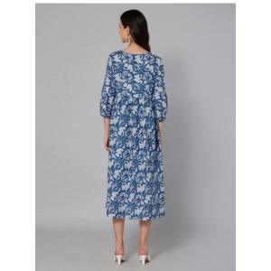 Generic Women's Casual 3/4 Sleeve Printed Poly Creap Anarkali Gown (Blue)