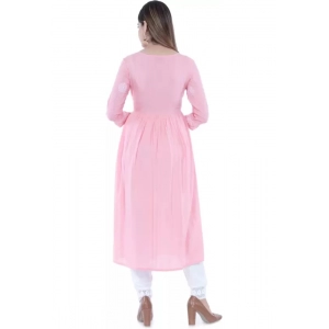 Generic Women's Casual 3/4 Sleeve Embroidered Rayon Anarkali Gown (Pink)
