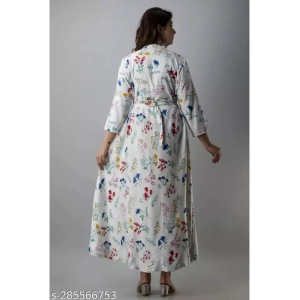 Generic Women's Casual 3/4 Sleeve Printed Rayon Anarkali Gown (White)