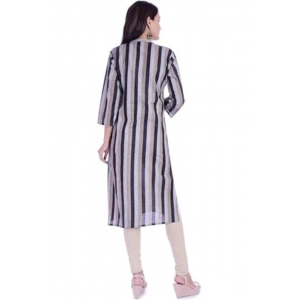 Generic Women's Casual 3/4 Sleeve Strip Rayon Kurti (Grey)