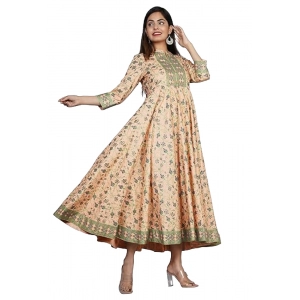 Generic Women's Casual 3/4 Sleeve Printed Rayon Anarkali Gown (Peach)