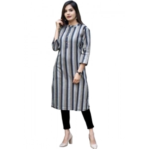 Generic Women's Casual 3/4 Sleeve Strip Rayon Kurti (Grey)