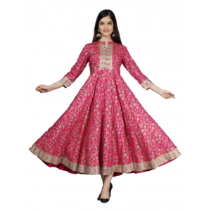 Generic Women's Casual 3/4 Sleeve Printed Rayon Anarkali Gown (Pink)