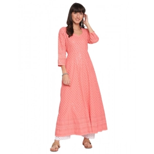 Generic Women's Casual 3/4th Sleeve Chikan Embroidery Cotton Kurti (Peach)