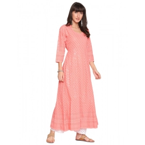 Generic Women's Casual 3/4th Sleeve Chikan Embroidery Cotton Kurti (Peach)