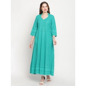 Generic Women's Casual 3/4th Sleeve Chikan Embroidery Cotton Kurti (Sea Green)