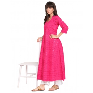 Generic Women's Casual 3/4th Sleeve Chikan Embroidery Cotton Kurti (Pink)