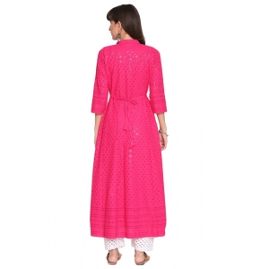 Generic Women's Casual 3/4th Sleeve Chikan Embroidery Cotton Kurti (Pink)