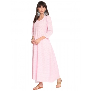 Generic Women's Casual 3/4th Sleeve Chikan Embroidery Cotton Kurti (Pink)