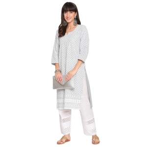 Generic Women's Casual 3/4th Sleeve Embroidered Cotton Kurti (Grey)