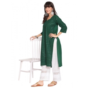Generic Women's Casual 3/4th Sleeve Chikan Embroidery Cotton Kurti (Green)