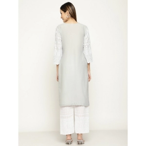 Generic Women's Casual 3/4th Sleeve Printed Cotton Kurti (Light Grey)