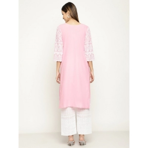 Generic Women's Casual 3/4th Sleeve Printed Cotton Kurti (Pink)