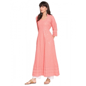 Generic Women's Casual 3/4th Sleeve Chikan Embroidery Cotton Kurti (Peach)