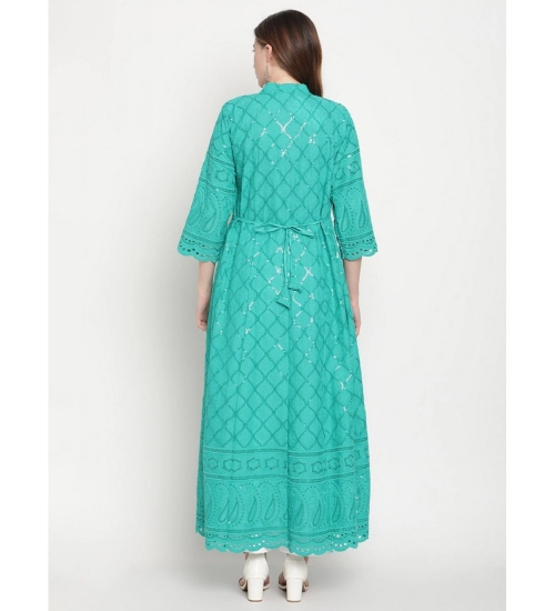 Women's Casual 3/4th Sleeve Embroidered Cotton Kurti (Blue)