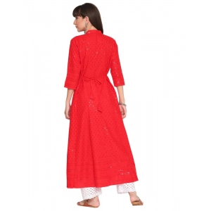 Generic Women's Casual 3/4th Sleeve Chikan Embroidery Cotton Kurti (Red)