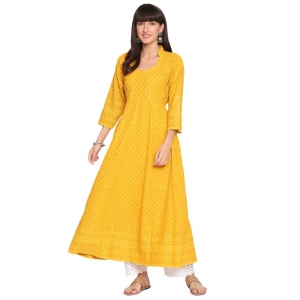Generic Women's Casual 3/4th Sleeve Chikan Embroidery Cotton Kurti (Yellow)