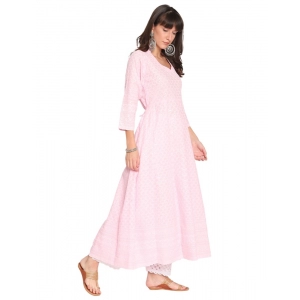 Generic Women's Casual 3/4th Sleeve Chikan Embroidery Cotton Kurti (Pink)