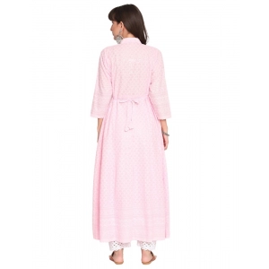 Generic Women's Casual 3/4th Sleeve Chikan Embroidery Cotton Kurti (Pink)