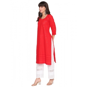 Generic Women's Casual 3/4th Sleeve Chikan Embroidery Cotton Kurti (Red)
