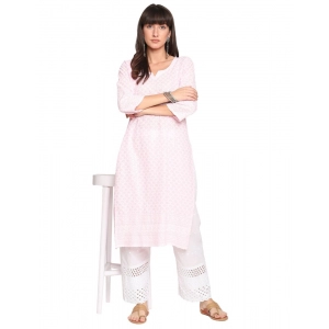 Generic Women's Casual 3/4th Sleeve Chikan Embroidery Cotton Kurti (Pink)