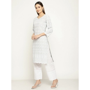 Generic Women's Casual 3/4th Sleeve Printed Cotton Kurti (Light Grey)
