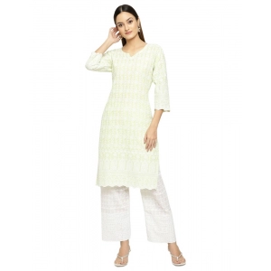 Generic Women's Casual 3/4th Sleeve Printed Cotton Kurti (Light green)