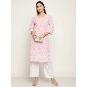 Generic Women's Casual 3/4th Sleeve Printed Cotton Kurti (Pink)