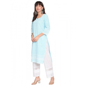Generic Women's Casual 3/4th Sleeve Chikan Embroidery Cotton Kurti (Blue)